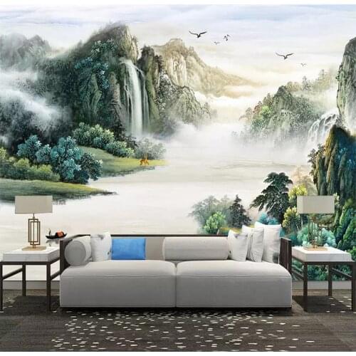 Custom Wallpaper Modern Abstract Chinese Style Ink Mountain Water Oil Painting Living Room TV Background Wall Mural Papier Peint