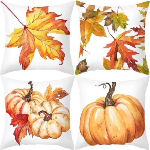 Autumn Maple Leaves Printed Peach Skin Pillowcase Thanksgiving Decorative Cushion Cover Home Party Decorative Pillowcase