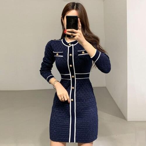 ZHOUTAYLOR Woman Dress Autumn New O-Neck Knee-Length Vestidos Female Straight Office Lady High Waisted Full Sleeve Femme Dresses