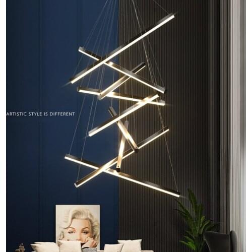 High Ceiling Modern Simple Liner Led Pendant Lights Deco Black Metal Dimmable Pendant Lamp Nordic Living Room Lighting Fixtures