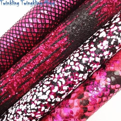 Rose Glitter leather, Snake Printed Glitter Fabric, Metallic Faux Leather Sheets For Bow A4 21x29CM Twinkling Ming KM238