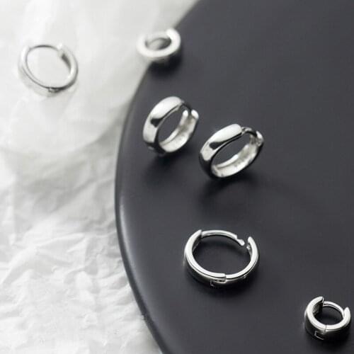 Real 925 Sterling Silver Simple Small Hoop Earrings Delicate Wide Huggie Hoops Round Pierced Cartilage Jewelry for Women Girls