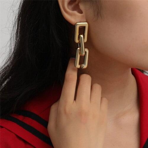 Chunky Thick Link Square Drop Earrings for Women Geometric Gold Chain Knotted Link Earrings Dangle Trendy Punk Jewelry Gifts