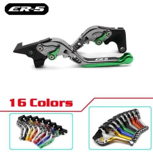 16Colors With Logo(ER-5) Orange&Titanium CNC Folding&Extending Motorcycle Brake Clutch Lever For Kawasaki ER-5 ER5 2004-2005