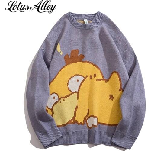 Japan Knitwear Sweater Harajuku Male Pullover Kawaii Animal Japanese Kanji Anime Sweater Vintage Autumn Winter Couple Clothes