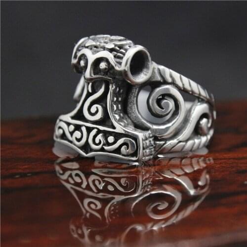 Top Sales Mens 316L Stainless Steel Black Thor Hammer Ring