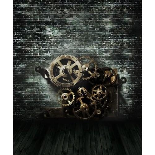 TR Retro Black Brick Wall Clock Wooden Floor Photography Backgrounds Vinyl Photo Studio Backdrop for Wedding Children Baby Shoot