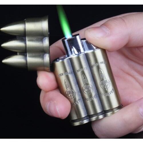 Creative Pistol Bullet Lighter Butane Windproof Gas Metal Lighter Cigarette Cigar Key Accessories Mens Novelty Military Gadgets