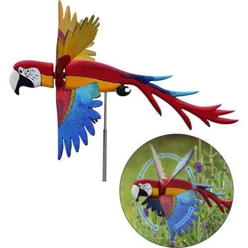 Parrot Windmill Winnowing Machine Decoration Spinner Pinwheel Farmhouse Art Lawn Pastoral Terrace Sculpture Multicolor Resin