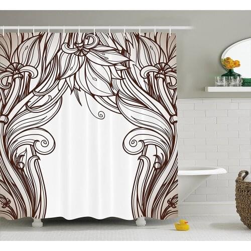 Art Nouveau Shower Curtain Vintage Victorian Renaissance Curving Branches in Earth Tones Classic Waterproof Bath Curtains