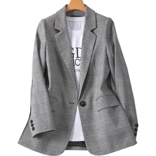 High quality Fashion Women Casual Suit Coat Business Blazer Long Sleeve Jacket Outwear Ladies lattice Slim Blazer Coatt
