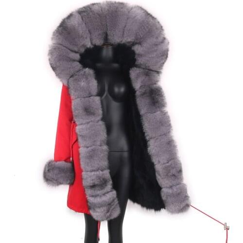 2021 New Real Fur Coat Long Parka Winter Jacket Women Natural Fox Fur Hood Streetwear Waterproof Outerwear Detachable Liner