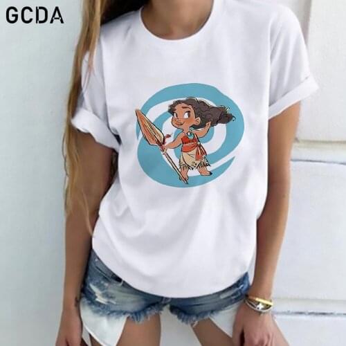 Summer Women T-shirt Moana Printed Tshirts Casual Tops Tee Harajuku Vintage White Girls T shirt Female Clothing Dropship