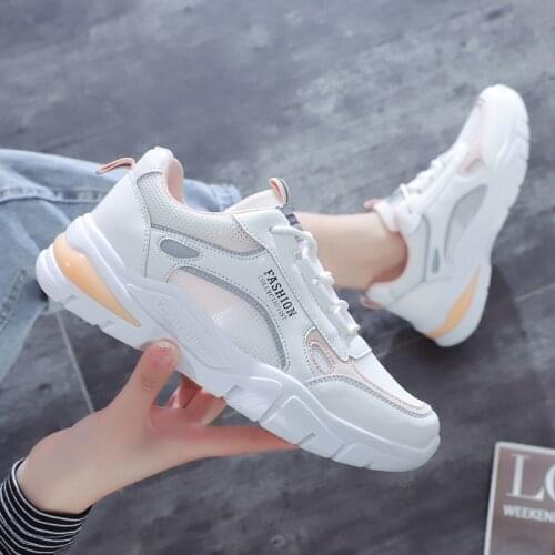 White Womens Sneakers Mesh Breathable Sports 2021 Spring Fashion Platform Chunky Flat Casual Shoes Comfortable Female Sneakers