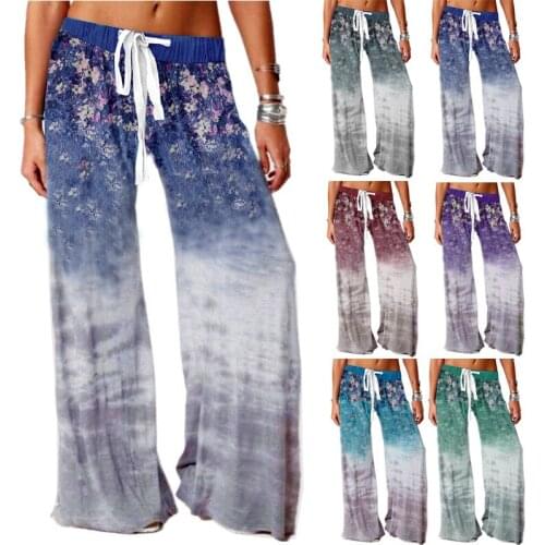 2021 Loose Leggings Women Wide Leg Pants Lace Up Fitness Plus Size 3XL Trousers Mid Waist Female Outdoor Casual Print Pants