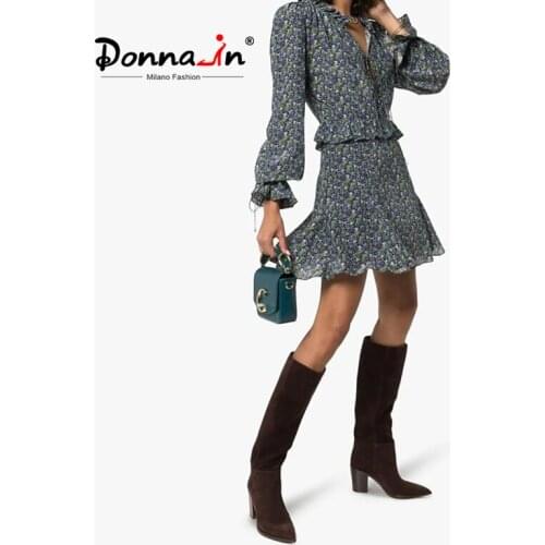 Donna-in 2021 Autumn New Women Retro Knee-High Boots Chuncy Heel Pointed Toe Slip-On Western Long Boots Female Big Size 35-45