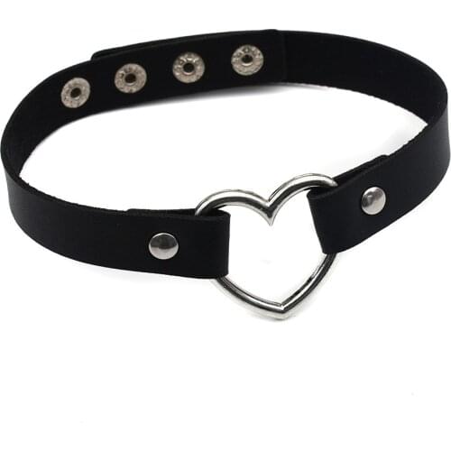 Women Harajuku Fashion Punk Leather Heart Necklace Neck Chain Choker Jewelry Accessories