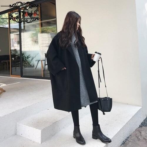 Blends Coats Womens Solid Turn-down Collar Blend Women Pockets Long All-match Korean Style Plus Size Elegant Trendy