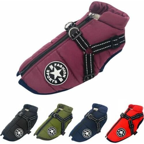 Winter Warm Pet Dog Jacket With Harness Winter Warm Dog Clothes For Labrador Waterproof Big Dog Coat Small Medium Dog