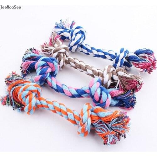 15cm Pet Dog Toy Double Knot Cotton Rope Braided Bone Shape Puppy Chew Toy Cleaning Tooth Randomly Send