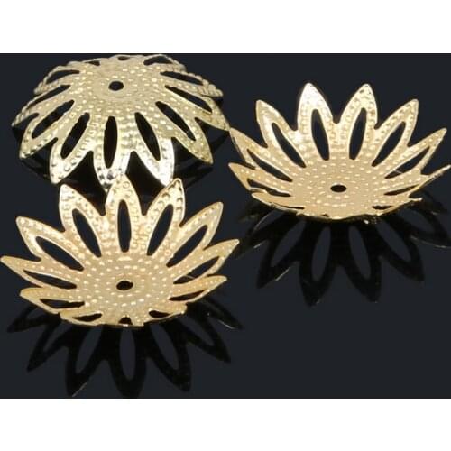 3x17mm 100pcs/lot 2016 High Quality DIY Gold Plated Hollow Flower Iron Metal Charms Bead Caps for Jewelry Making