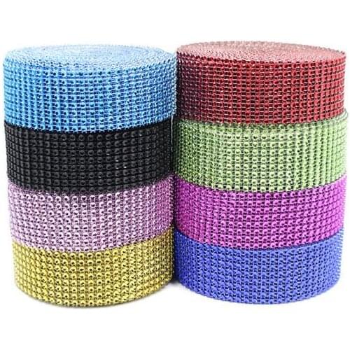 4CmX10Yards/Roll Diamond Rhinestone Wrap Ribbon Wedding Party Home Decoration Wedding Supplies Wrapper Ribbons 8 Rows Net Drill