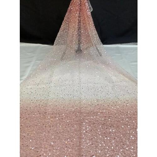 5yards/pc) High grade beaded tulle lace beautiful gradient colors African French net lace with pearls tube beads sequins FAX023