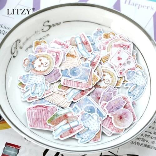 LITZY 70pcs Hand Painted Watercolor Stickers Japanese Journal Decorative Washi Stickers Scrapbooking School Diary Stationery