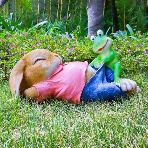 Balcony Cartoon Sleeping Rabbit Frog Resin Furnishing Community Garden Lawn Sculpture Crafts Square Courtyard Figurines Ornament