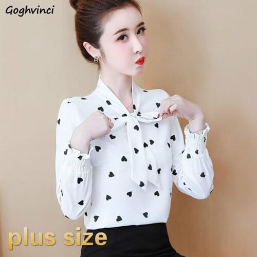 Shirts Plus Size Women Printed Bow Long Sleeve Korean Style Chic Fashion Office Lady Elegant Vintage Casual Blouses Womens Daily