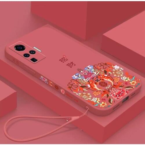 Chinese Auspicious Retro Palace Soft Gel Liquid Silicone Phone Cases For VIVO X50Pro Casing With Phone Straps