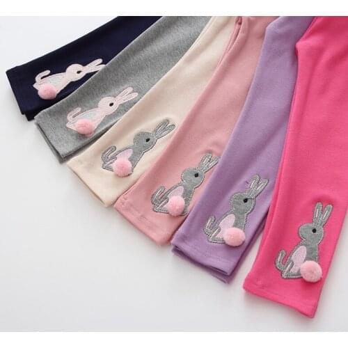 1-6Years 80-130cm Height Girls Spring Autumn Skinny Pencil Pants Cotton Rabbit Embroidery Trousers G167