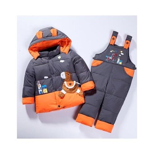 Kids Winter Jacket Overalls Down Jacket For Boys Girls Children Outerwear Toddler Baby Parka Jumpsuits Horse Coat Pant Set 2PCS