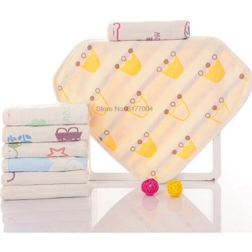 DHL 500pcs Soft Cotton 25*25cm 6 layers Muslin Kids Saliva Towel Baby Cartoon Square Handkerchief Infant Feeding Towel