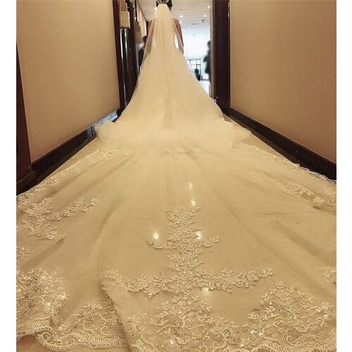 Bridal Veils Long Cathedral Wedding Veil Lace Floral Appliqued Edge with Comb White Ivory licras d mujer blanca Accessories NEW