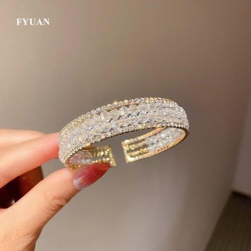 FYUAN Geometric Crystal Bracelet & Bangles For Women White Beads Cuff Bracelets Weddings Party Jewelry