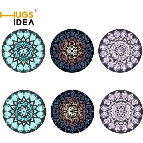 HUGSIDEA 6pcs/lot Drink Coasters Mandala Style Absorbent Coaster Sets Custom Coffee Mug Drink Mats Suitable for Kinds of Cups