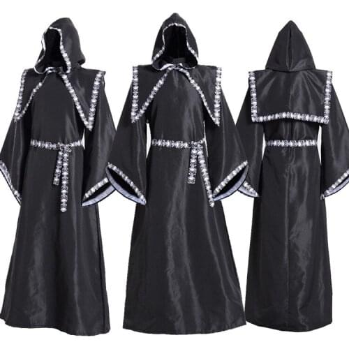 Halloween Black Gowny Wizard Costume Adult Coss Clothes Black Horror Witch Masquerade Skeleton Death Costume