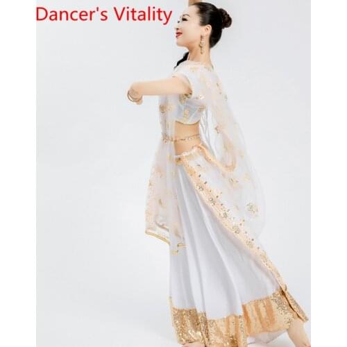Indian Dance Embroidered Top Perspective Veil Skirt 3pcs Set Stage Wear Sari Belly Oriental Dance Performance Costume Stage Wear