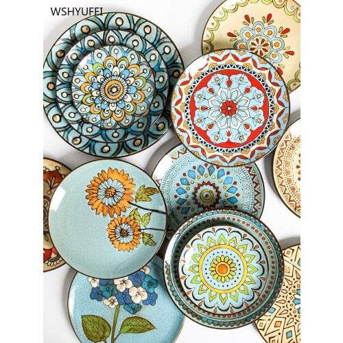 Creative hand-painted ceramic plate round dish home Western steak salad dessert cake sushi decoration hanging
