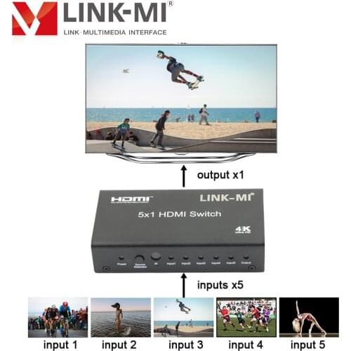 LINK-MI 4K 5x1 HDMI Switch Support 4K30Hz 3D CEC 36bit Ultra HD 5 to 1 Selector HDMI 5 in 1 out Video Audio Switch with Remote