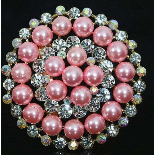 Cute/Romantic Hot Korean Big Round Brooch Multicolor Shell Simulated-pearl White Crystal Gold-color Beauty Pins Jewelry B1233