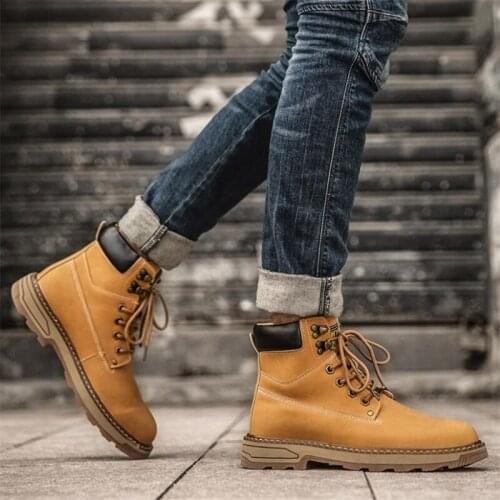 Mens Martins Boots Genuine Leather Retro Tooling Boots Casual Male Winter Work Shoes Motorcycle Ankle Boots Man Snow Boots