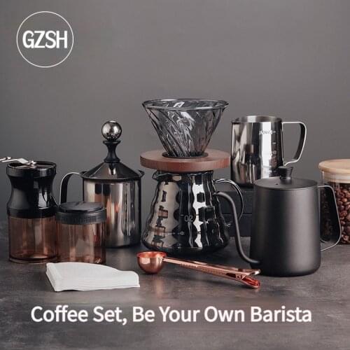 GZSH Luxury Coffee V60 Hand-made Coffee Maker Set Household Grinding Press Pot Filter Cup Coffee Utensils Making Tool Set