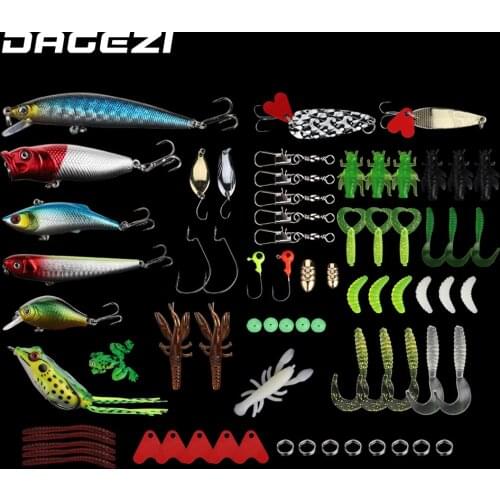 DAGEZI Fishing Lure Set Mix Minnow Popper Spoon Jig Head Hooks With Box 72Pcs Hard bait Kit Artificial Bait Fishing Lures