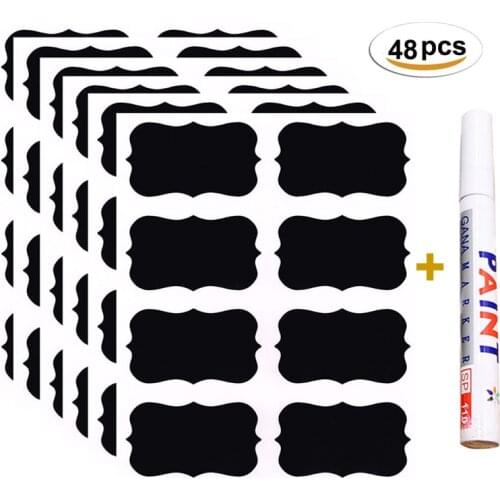 48pcs Kitchen Label Stickers Organizer White Chalk Marker Waterproof Reused Jars Glass Bottles Chalkboard Labels for Home Decor