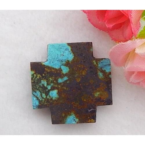 Natural Carved Turquoise Cross cabochon For Pendant Necklace Making 25x25x5mm,3.8g