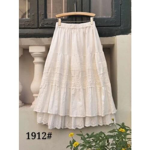 New autumn skirt women cotton linen skirt Japan style embroidered solid casual skirt