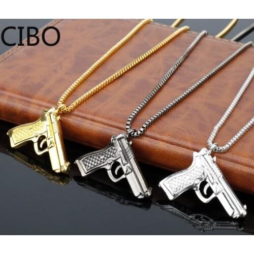 2019 New Pistol UZI Gun Shaped Pendant Punk Tommy Gun Style Male Chain Necklace Men Jewelry Gifts