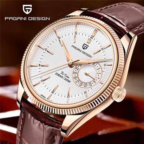 2021 New PAGANI DESIGN Mens Leather Watches Automatic Date Luxury Gold Mechanical travel time Wrist Watch Japan VH65 Men Gift